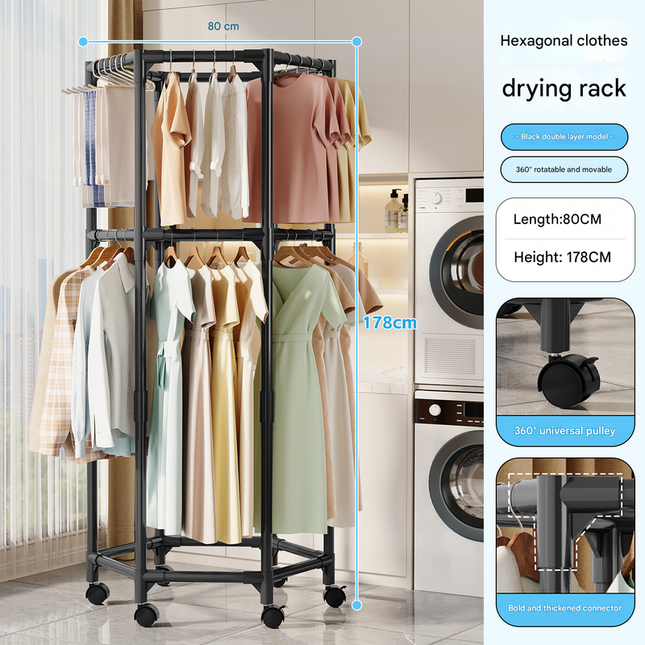 Black double layer 360 Degree Rotating Portable Garment Rack