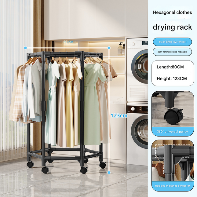 Black single layer 360 Degree Rotating Portable Garment Rack