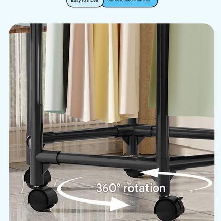 Black single layer  360°Rotating Portable Garment Rack - Heavy Duty Rolling Clothes Stand with Wheels for Bedroom & Laundry