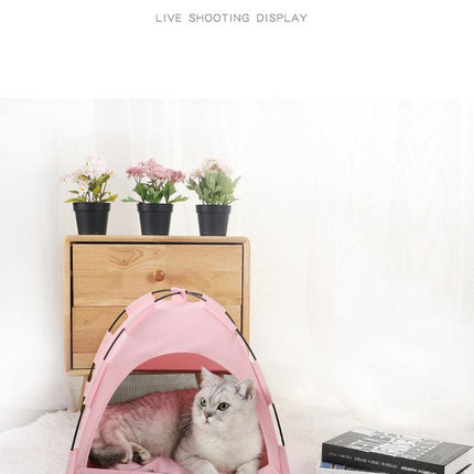 Green Premium Portable Pet Tent Bed with Cooling Mat - Breathable Foldable Outdoor Indoor Cat Dog House Shelter for Summer(Size: S)