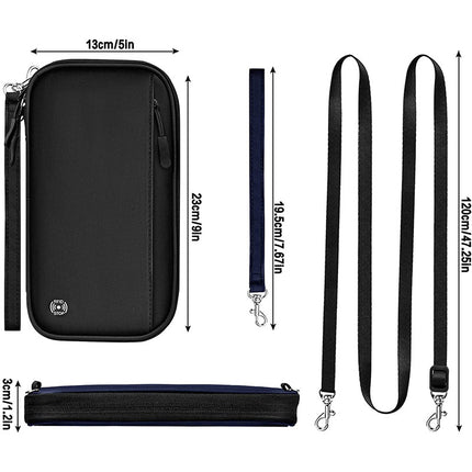 Black RFID Blocking Travel Wallet - Multi-functional Large Capacity Passport Holder & Card Organizer with Adjustable Strap for Men & Women