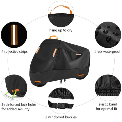 Heavy Duty 213D Waterproof Motorcycle Cover - All Season Outdoor Protection with Lock Holes & Windproof Buckles(Size: 3XL)