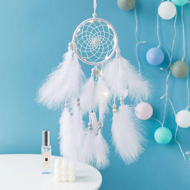 White Boho Pom Pom Feather Dreamcatcher