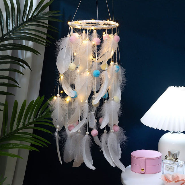 Colorful Boho Pom Pom Feather Dreamcatcher – product detail