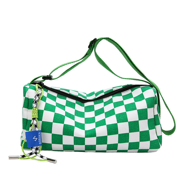 Green Trendy Checkerboard Boston Bag