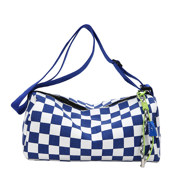 Blue Trendy Checkerboard Boston Bag