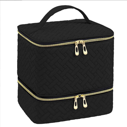 Black Professional Nail Polish Organizer Case for 30 Bottles & UV Lamp - Double-Layer Travel Storage Bag
