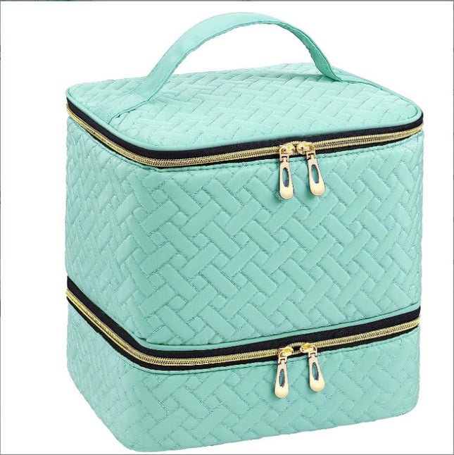 Green Professional Nail Polish Organizer Case for 30 Bottles & UV Lamp