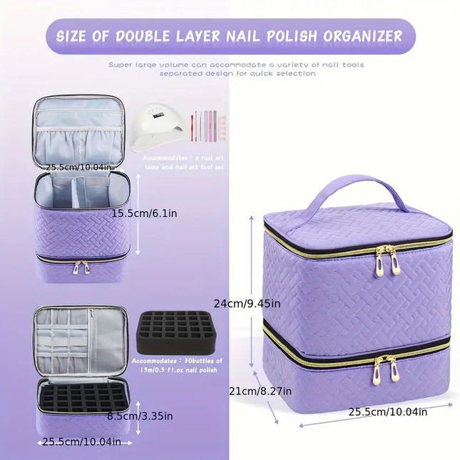 Green Professional Nail Polish Organizer Case for 30 Bottles & UV Lamp – product detail