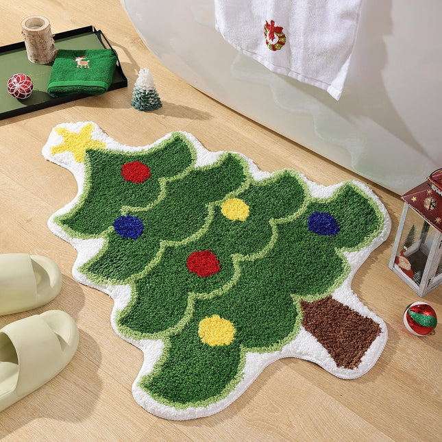 Green Christmas tree style Festive Christmas Shaped Floor Mat