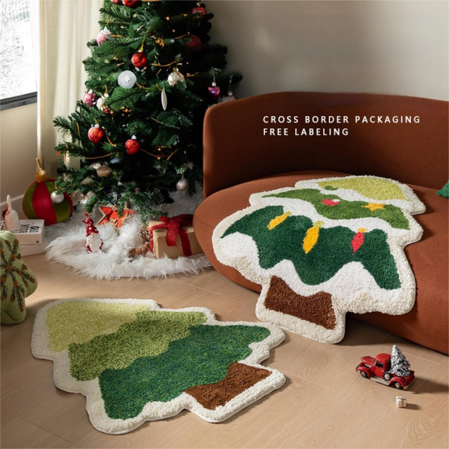 Green Christmas tree style Festive Christmas Shaped Floor Mat – product detail