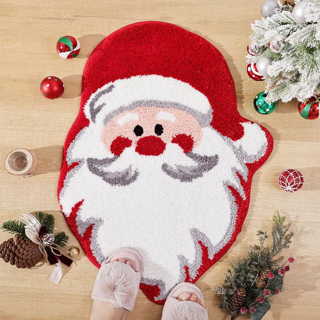 Red Santa Claus Festive Christmas Shaped Floor Mat
