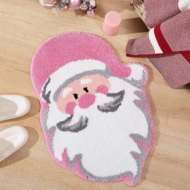 Pink Santa Claus Festive Christmas Shaped Floor Mat