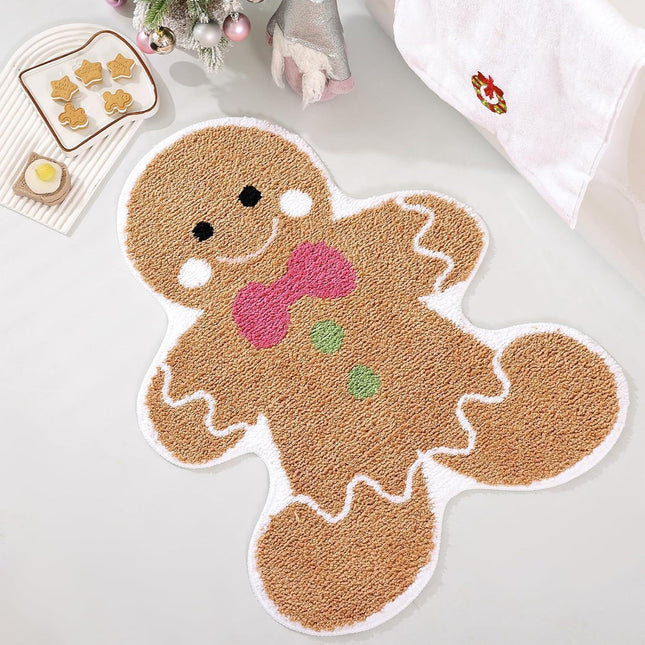 Brown Bowknot gingerbread man Festive Christmas Shaped Floor Mat