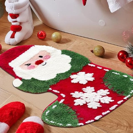 Red The Alien Old Man of Christmas Festive Christmas Shaped Floor Mat
