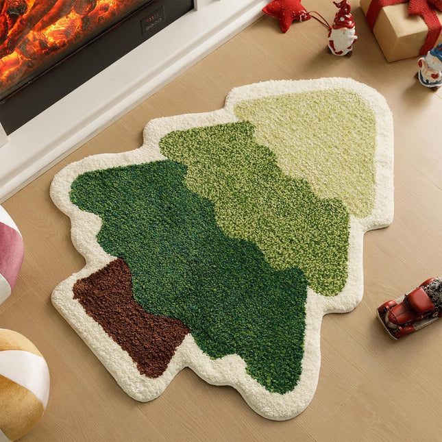 Green Christmas tree style Festive Christmas Shaped Floor Mat