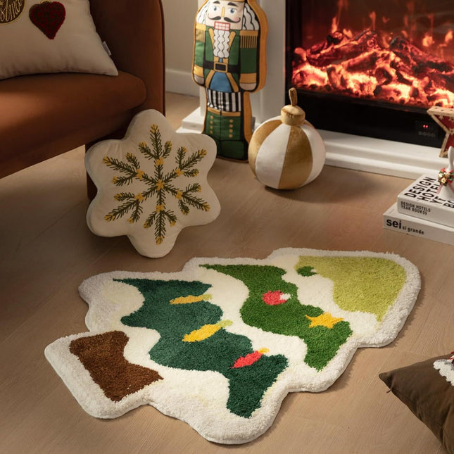 Green Christmas tree style Festive Christmas Shaped Floor Mat