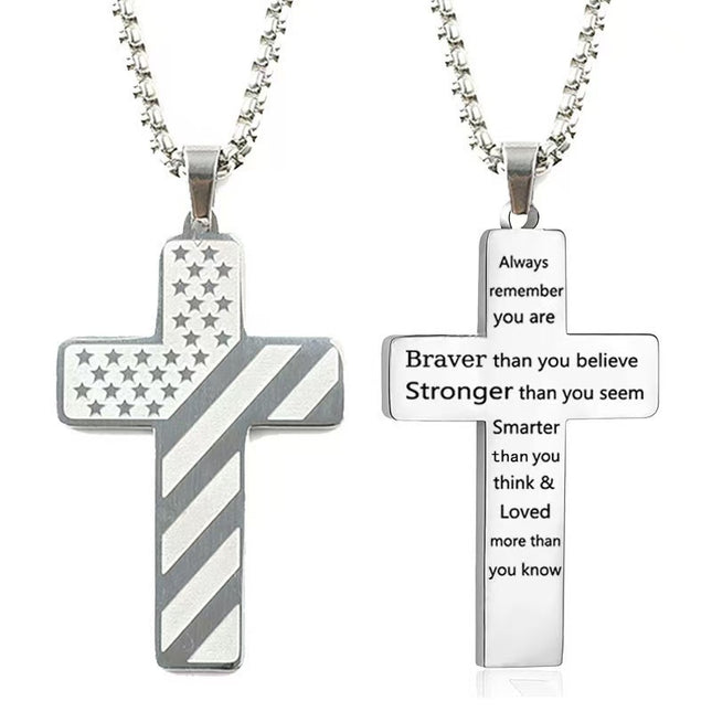 Silver Men's Textured Cross Necklace