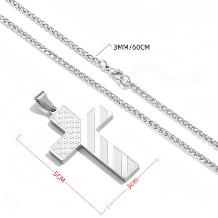 Silver Men's Textured Cross Necklace - Stainless Steel Pendant with Inspirational Message