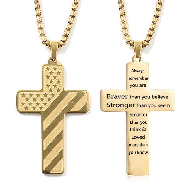 Gold Men's Textured Cross Necklace