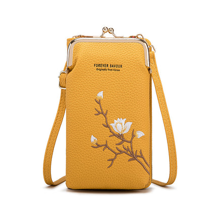 Yellow Chic Embroidered Crossbody Phone Wallet