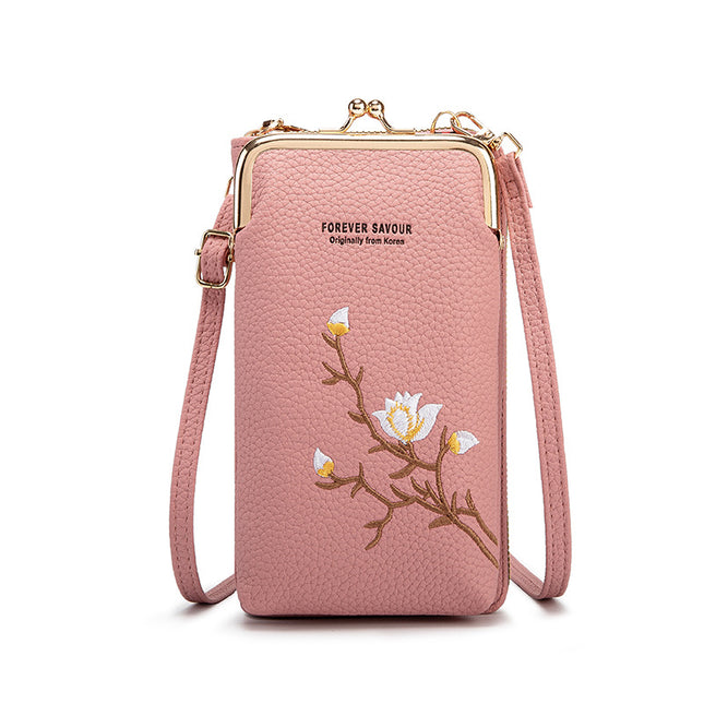 Dark pink Chic Embroidered Crossbody Phone Wallet