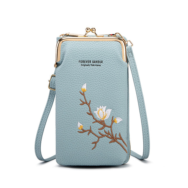 Blue Chic Embroidered Crossbody Phone Wallet