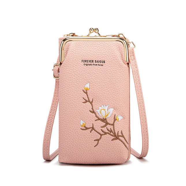 Pink Chic Embroidered Crossbody Phone Wallet