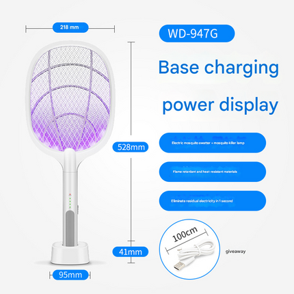 White Rechargeable 2-in-1 Bug Zapper Racket