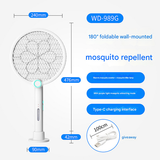 White Rechargeable 2-in-1 Bug Zapper Racket