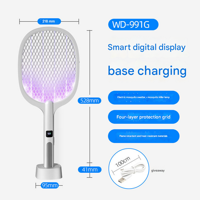 White Rechargeable 2-in-1 Bug Zapper Racket