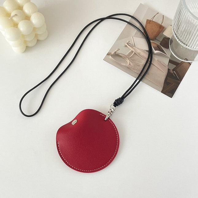 Red Stylish Leather Earbud Pouch with Lanyard