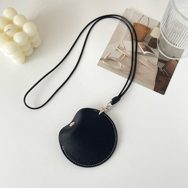 Black Stylish Leather Earbud Pouch with Lanyard