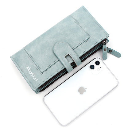 Blue Women's Stylish Long Wallet - Multi-Card Slot PU Leather Clutch with Phone Pocket & Coin Zipper
