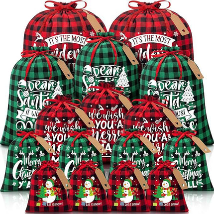 Brown Christmas Gift Drawstring Bags Set - Festive Burlap Style Pouches for Candy & Apples - Holiday Decoration - 10 Pcs