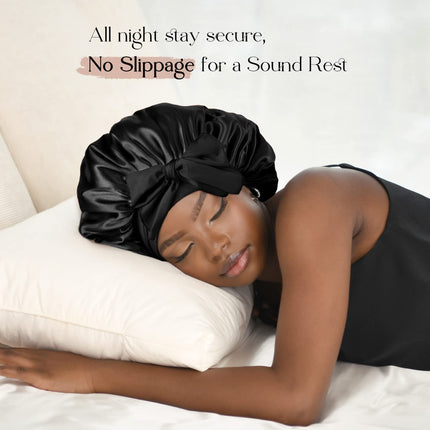 Red Luxury Double Layer Satin Bonnet with Bow Tie - Large Hair Protection Sleep Cap for All Hair Types