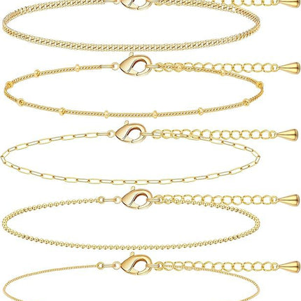A golden five-piece set Chic Multi-Layered Alloy Bracelet Set - Fashionable Stackable Jewelry