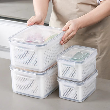 Blue Food-Grade Refrigerator Storage Container Set – Ventilated, Leak-Proof & Microwave-Safe Produce Keeper for Fruits, Vegetables & Meat (3-Piece Set)