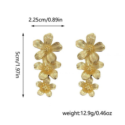 Gold Textured Cascading Floral Statement Drop Earrings for Women