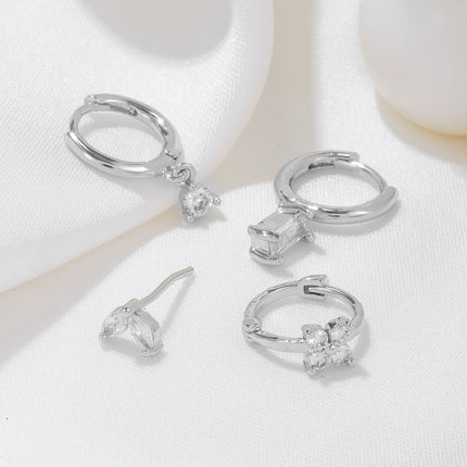 Four-piece set Gold Delicate CZ Earring Stacking Set - Huggie Hoops & Studs for Multiple Piercings