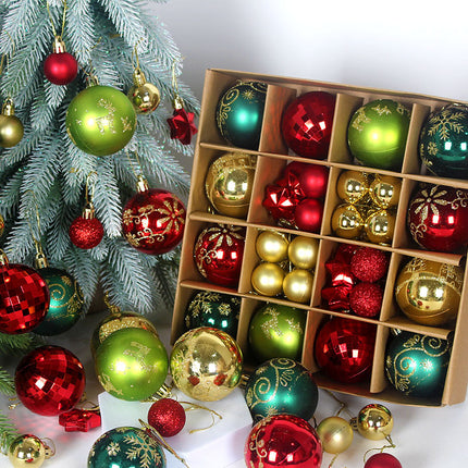 Black and red 44-Piece Assorted Christmas Baubles Set with Elegant Designs in Wooden Gift Box - 3-6cm Decorative Ornaments for Tree, Home & Holiday Display