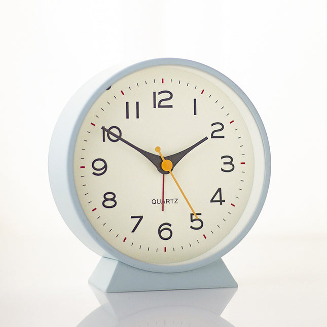 Light blue Minimalist Silent Alarm Clock with Night Light - Non-Ticking Analogue Bedside & Desk Clock