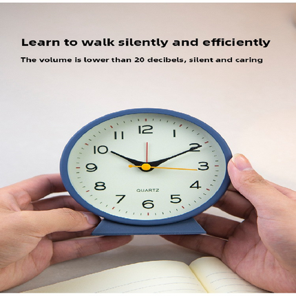 Light blue Minimalist Silent Alarm Clock with Night Light - Non-Ticking Analogue Bedside & Desk Clock
