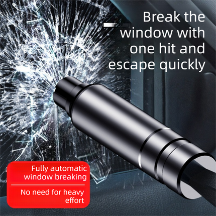 Silver 2-in-1 Emergency Car Escape Tool - Spring-Loaded Window Breaker & Seatbelt Cutter