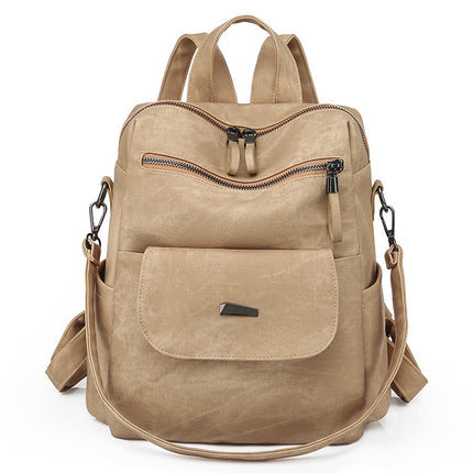 Stylish Women's PU Leather Backpack - Versatile Shoulder Bag with Multiple Pockets(Khaki)