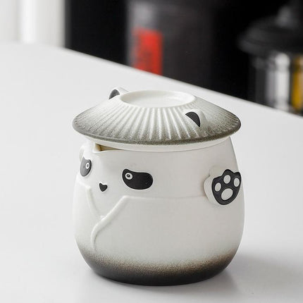 Adorable Panda Design Ceramic Tea Infuser Mug Set - 310ml Travel Crackle Glaze Cup with Lid & Strainer(black)