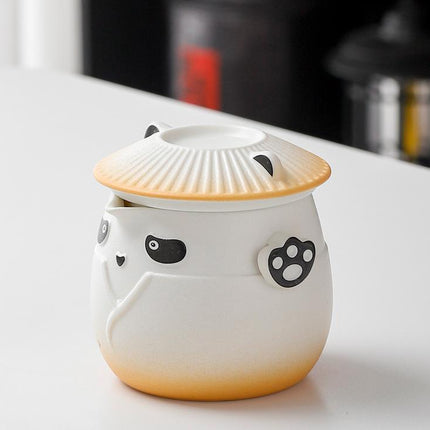 Adorable Panda Design Ceramic Tea Infuser Mug Set - 310ml Travel Crackle Glaze Cup with Lid & Strainer(orange)