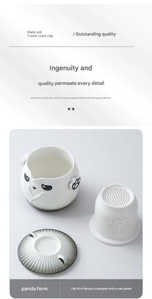 Adorable Panda Design Ceramic Tea Infuser Mug Set - 310ml Travel Crackle Glaze Cup with Lid & Strainer(orange)