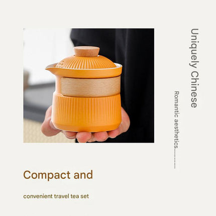 Portable Ceramic Travel Tea Set - One Pot Three Cups with Carrying Case, Elegant Frosted Finish(white)