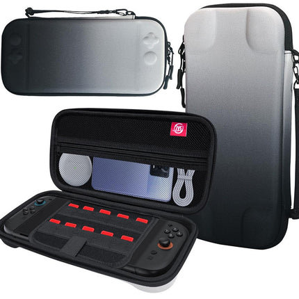 Portable Hard Shell Travel Case for Nintendo Switch/Switch Lite/OLED - Game Card Slots & Accessory Pocket(Gradient gray and white)